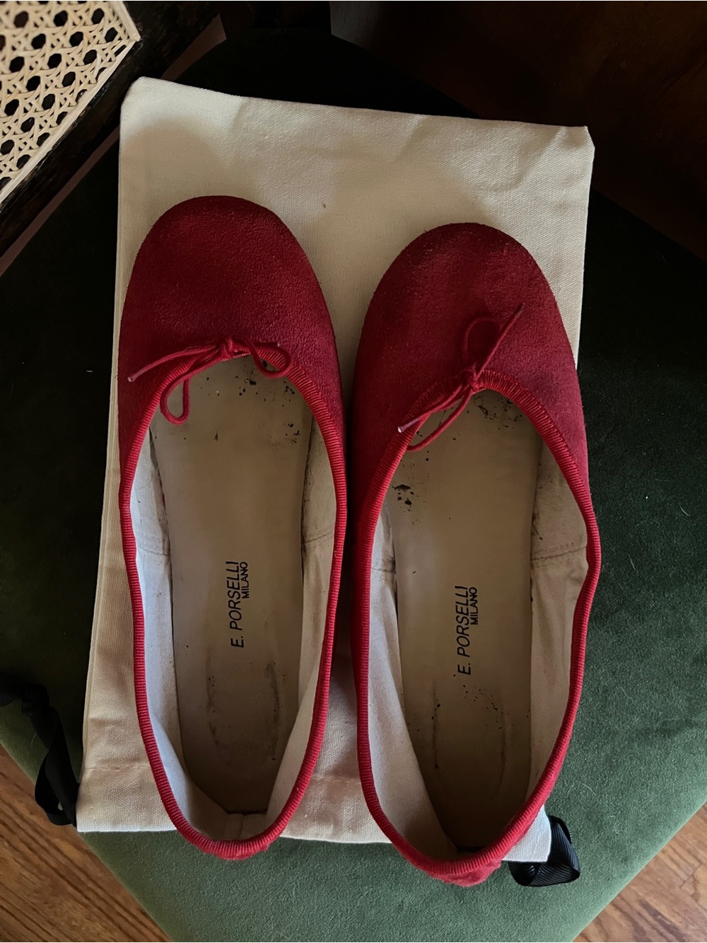 PORSELLI Red Suede Ballet Flats with Bow